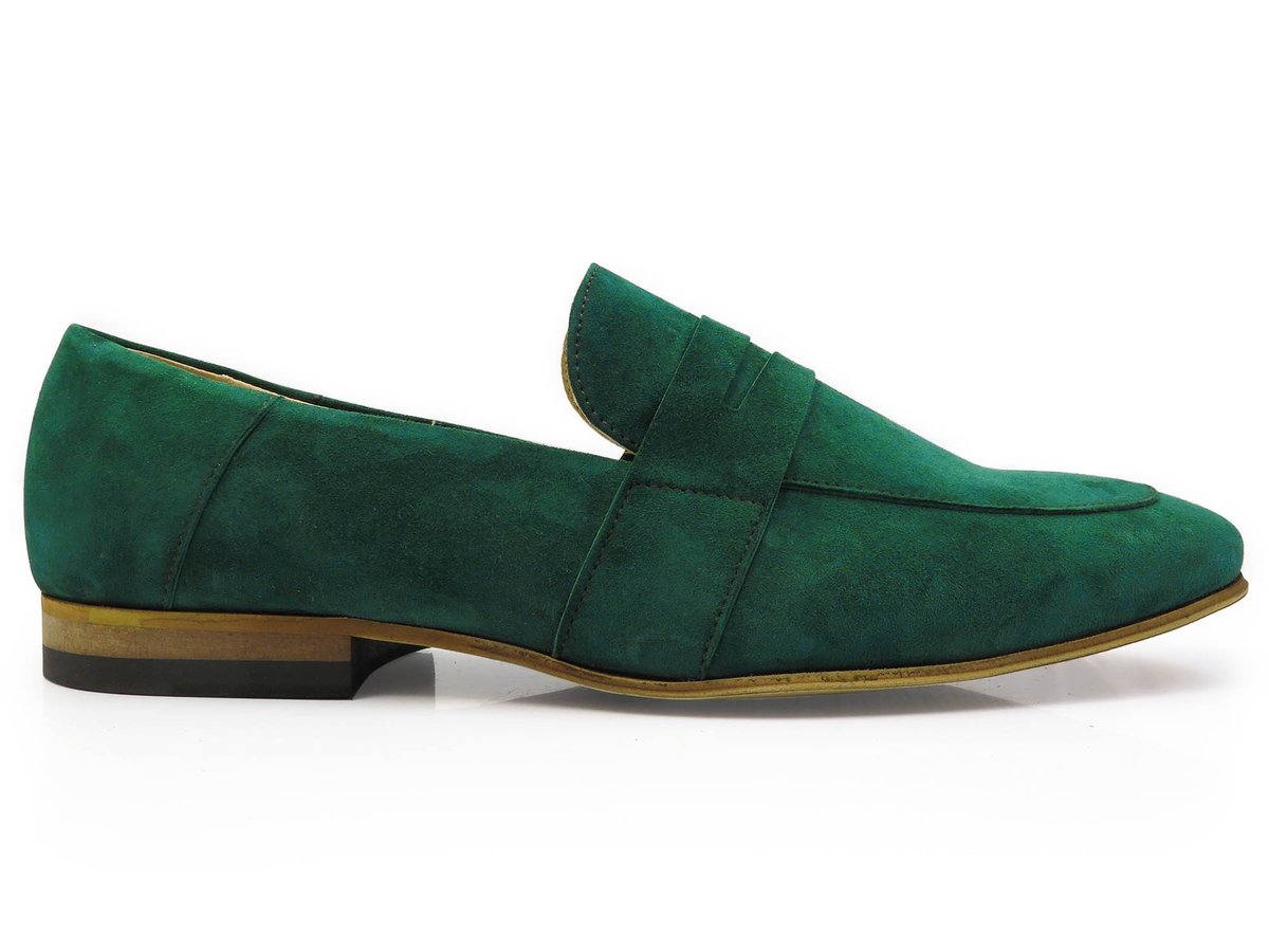 Zielone zamszowe loafersy - wsuwane buty męskie Penny  Loafers T116 40
