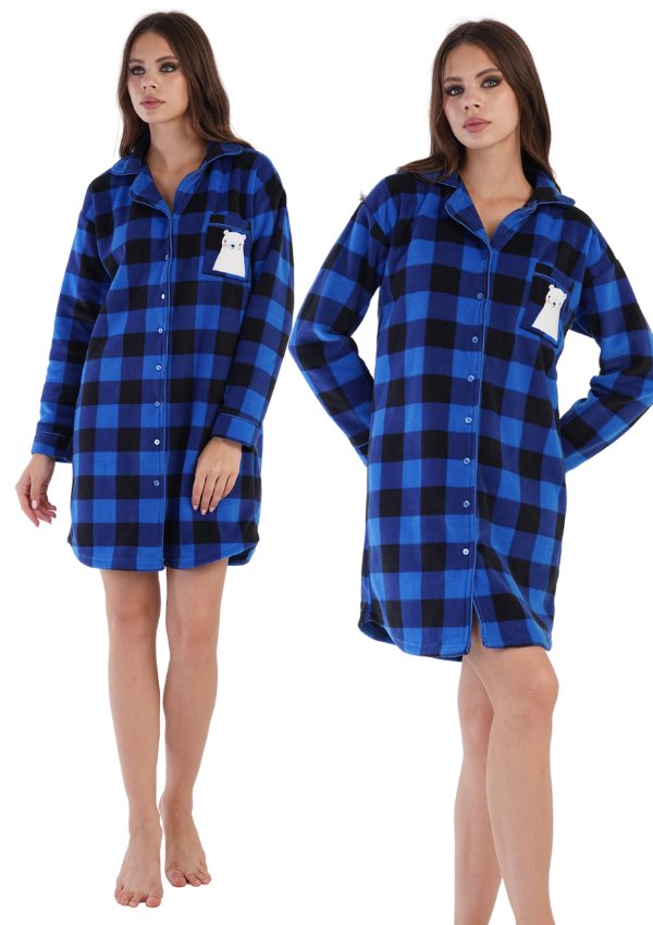 Koszula Nocna Vienetta polarowa zapinana na guziki S gruba ciepła w kratę