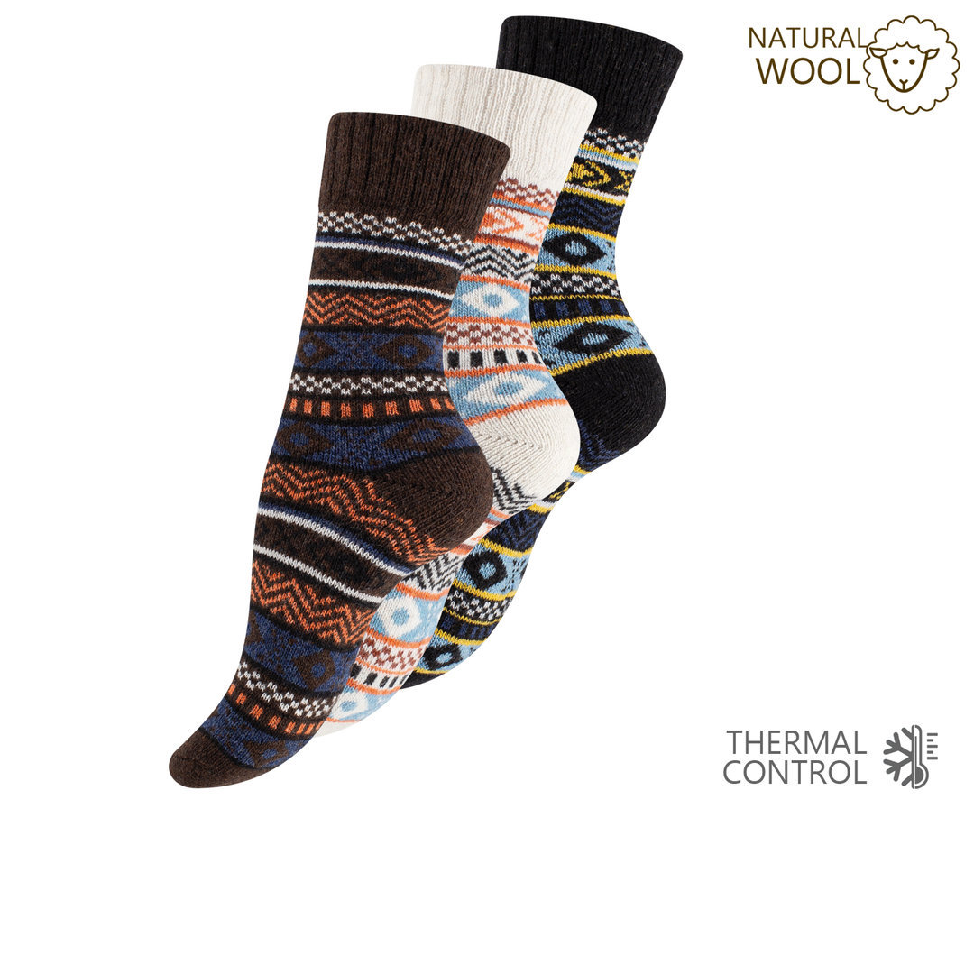Skarpety Welniane Kolorowe Norweskie Wzory Skarpetki Z Wełną 3 Pary 39-42