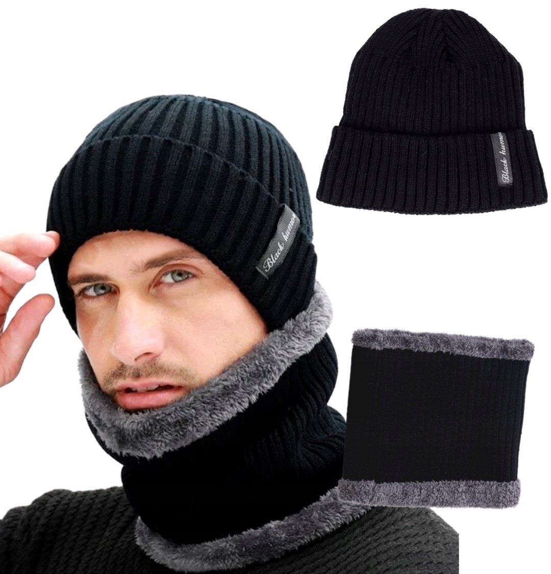 Elegancki Komplet Męski Zimowy Czapka + Komin