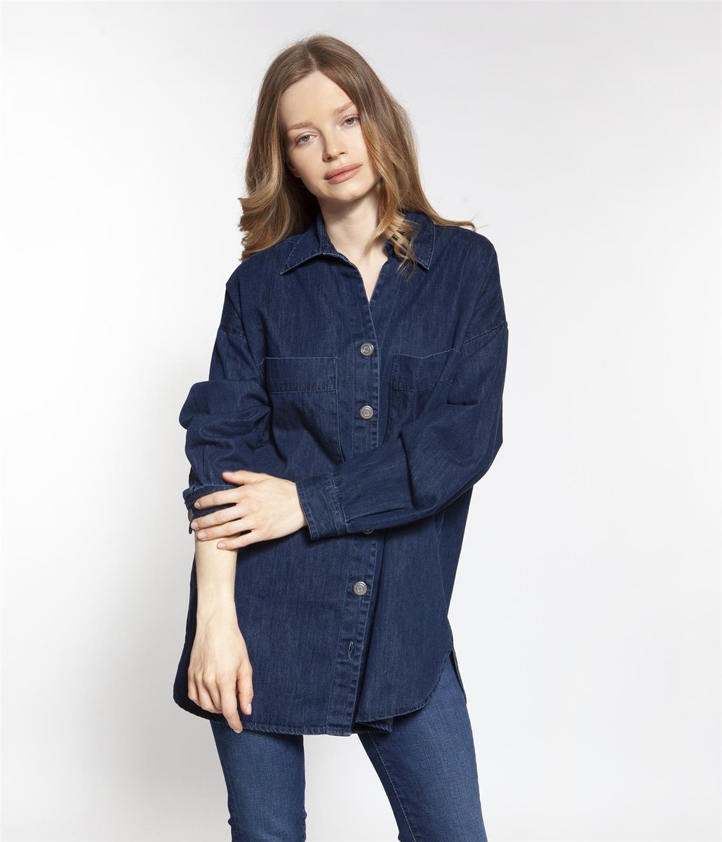 Jeansowa koszula oversize z długim rękawem LUNA 6095 DARK USED-M
