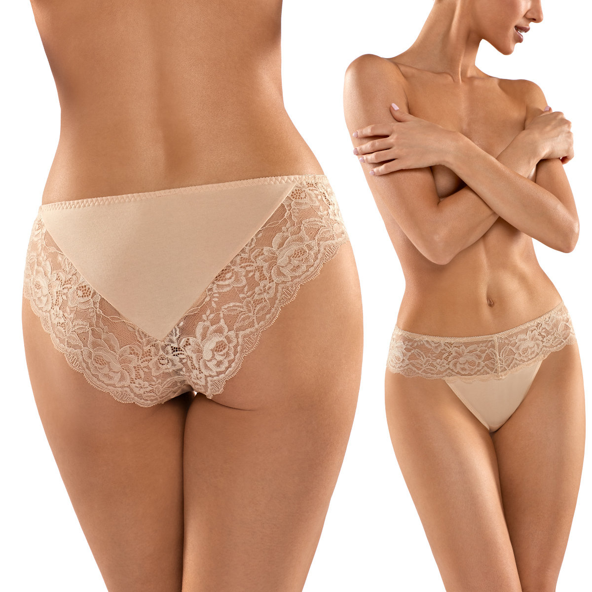 Figi damskie z koronką Babell kod 135 beżowe  XL