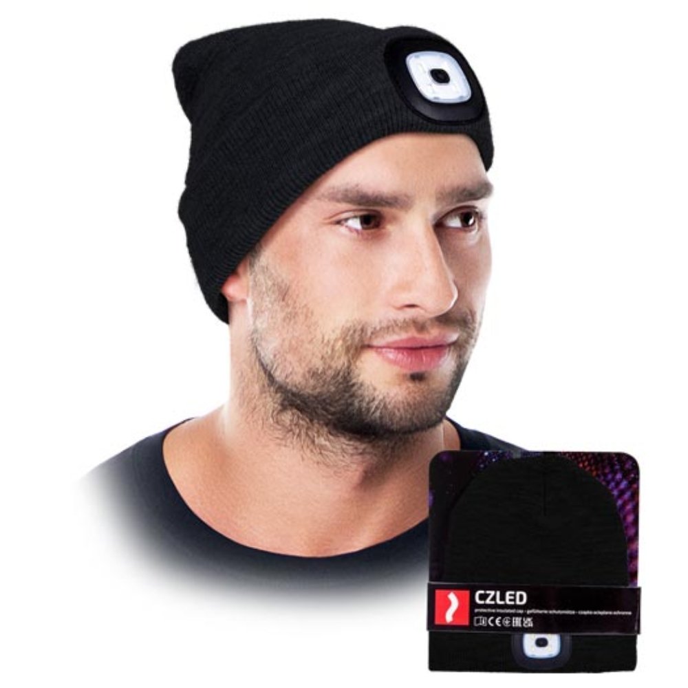 Czapka Ocieplana Z Lampką Led Czarna Reis Czled-B