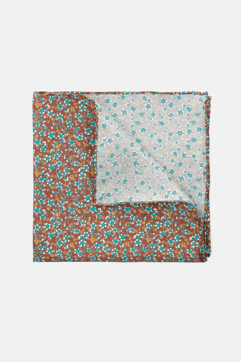 Poszetka Brązowa Jedwabna w Kwiaty