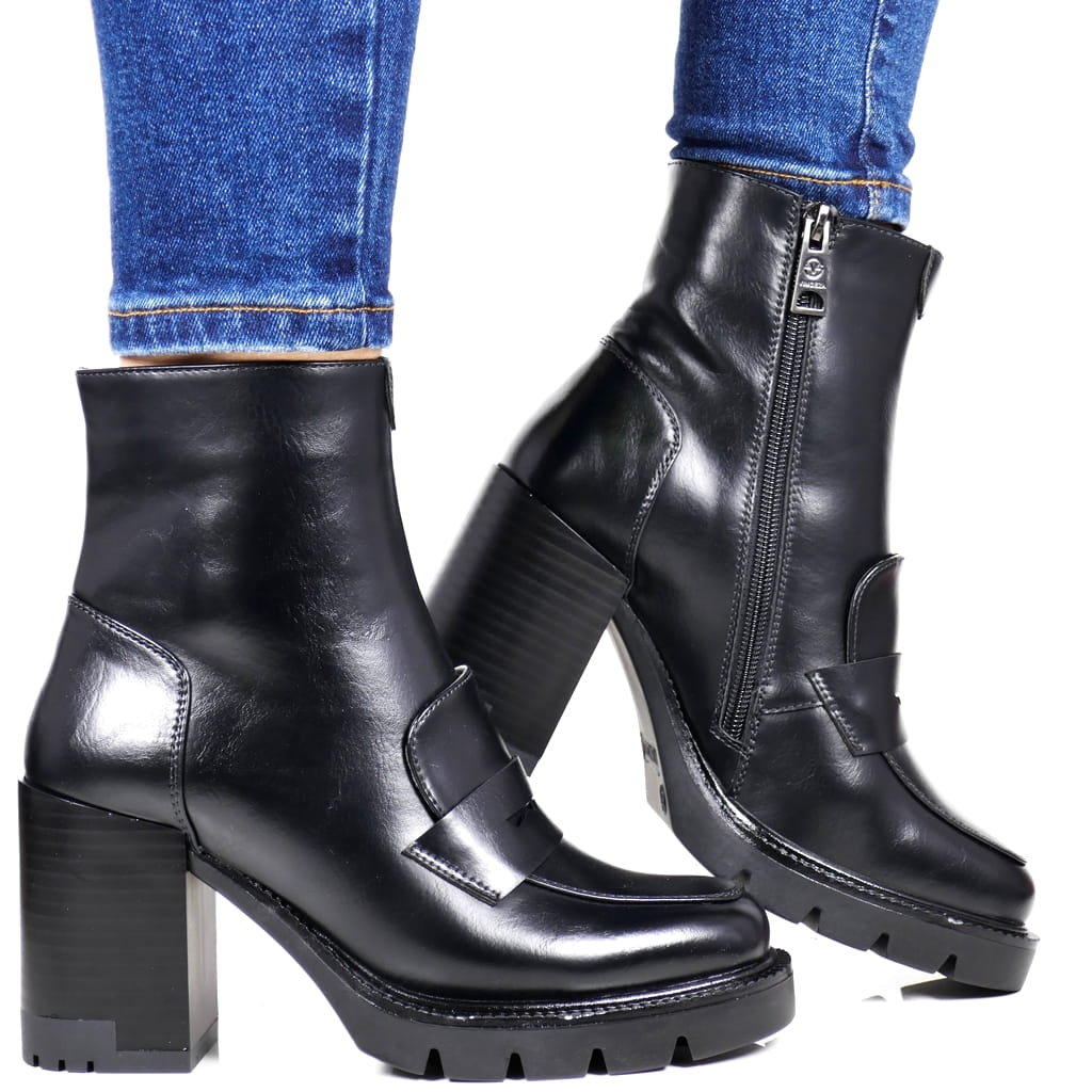 Damskie Botki Workery Trapery Na Obcasie Vinceza 58101 Czarne Licowe