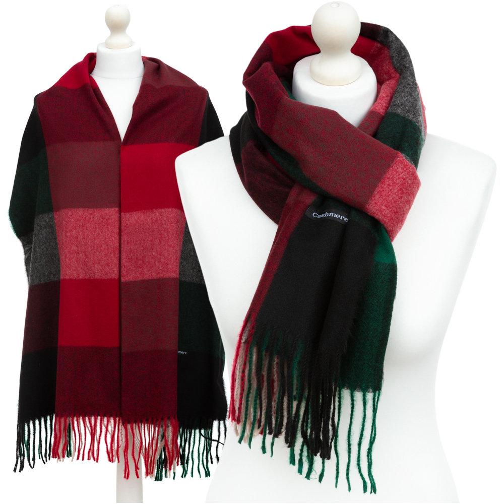 Duży Szal Damski Kaszmirowy Szalik Ciepły Kratka W Kratkę Kaszmir Kolory - Sza-H-9748-13