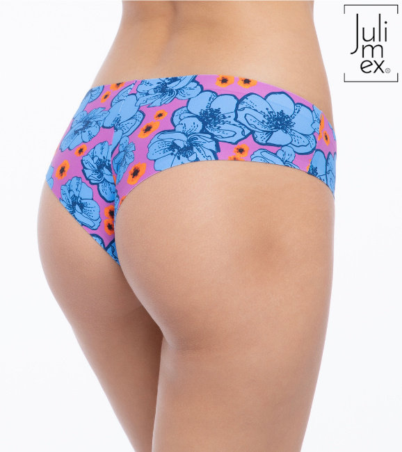 Brazyliany Damskie Bezszwowe Camellia Brasil Julimex Różowe W Niebieskie Pomarańczowe Kwiaty  Xl