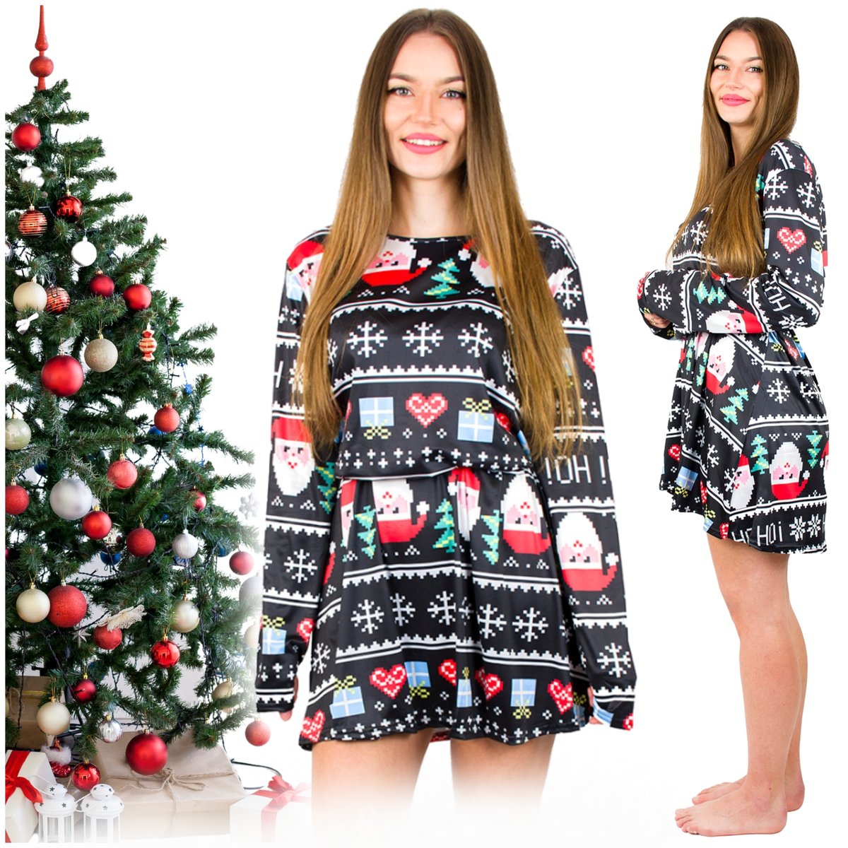 Elegancka Sukienka Świąteczna Z Długim Rękawem Czarna