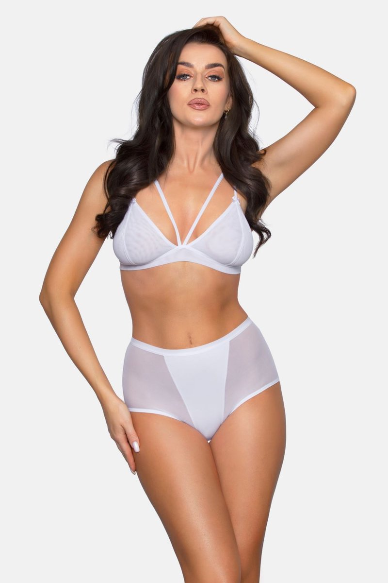 Figi Damskie Z Wysokim Stanem I Tiulem Babell Kod 177 Białe  Xl