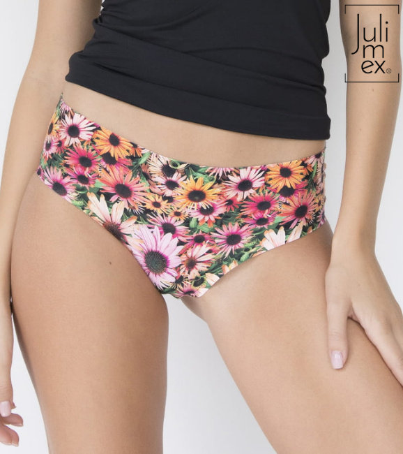 Figi Damskie Bezszwowe Rudbekia Simple Julimex Wielokolorowe Bukiety Kwiatów  S