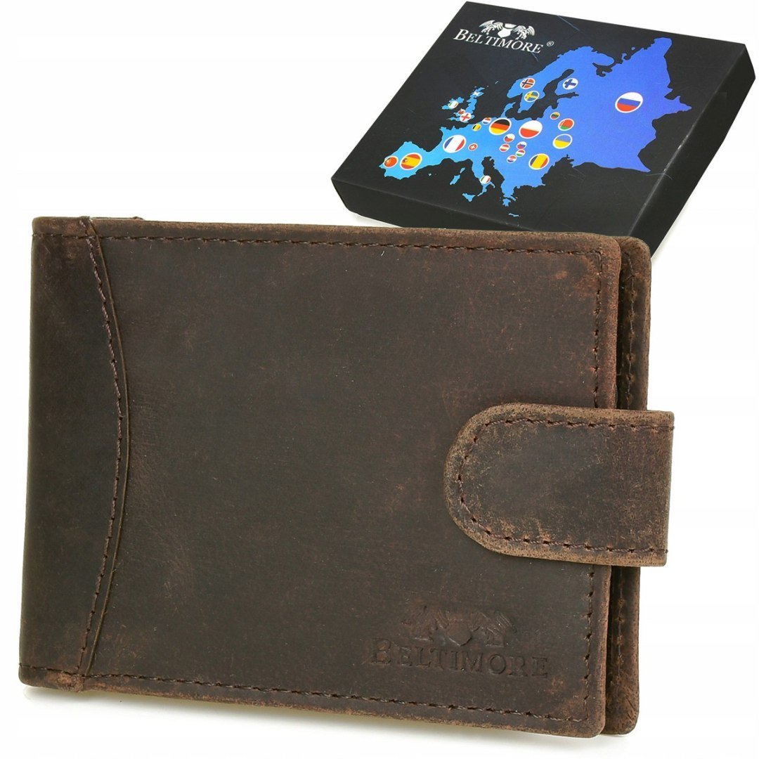 Etui skórzane na dokumenty karty wizytownik RFiD ciemny brąz C85 brązowy, beżowy