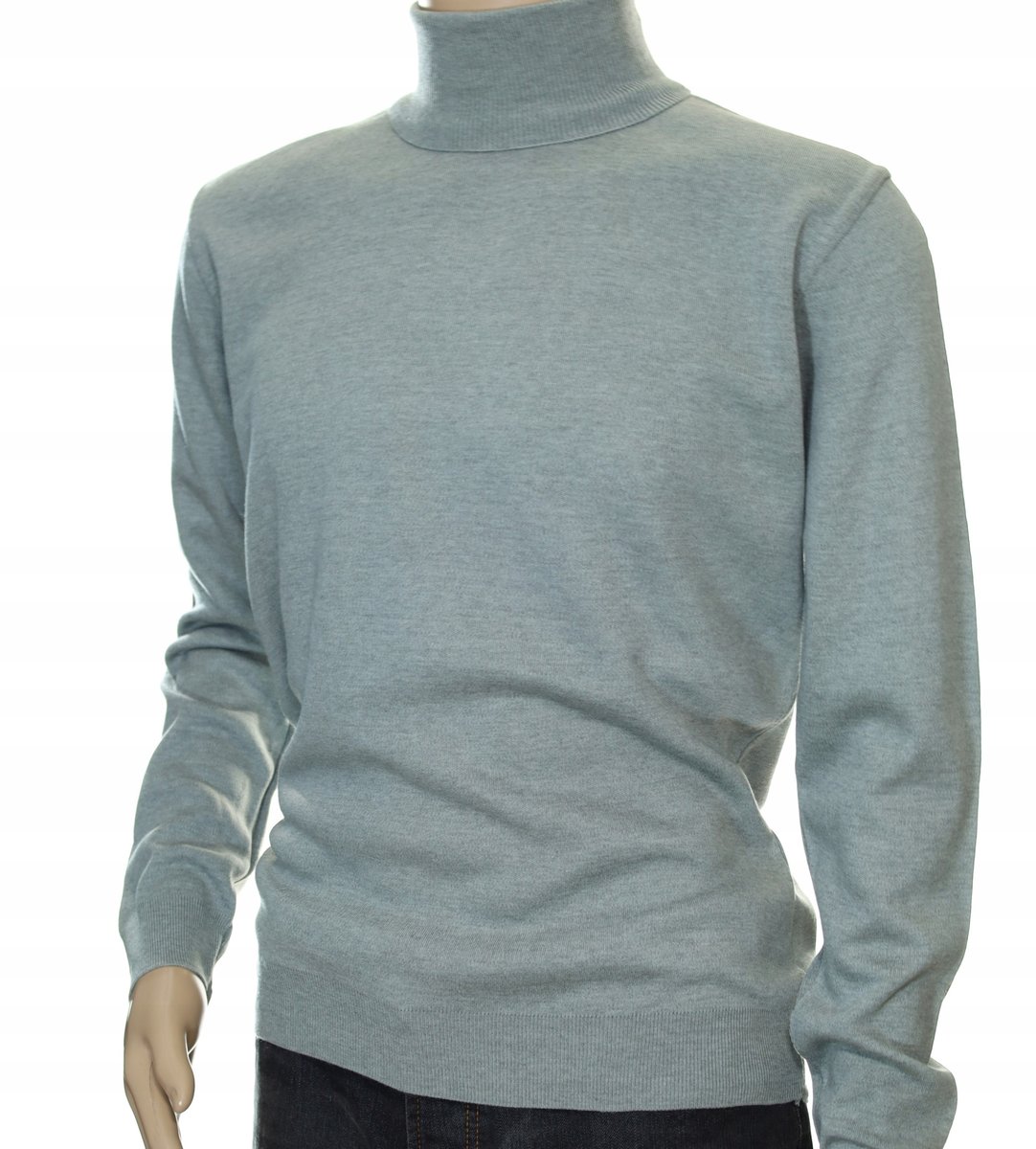 Sweter Męski Z Golfem Golf Wełniany Z Wełną Szary M