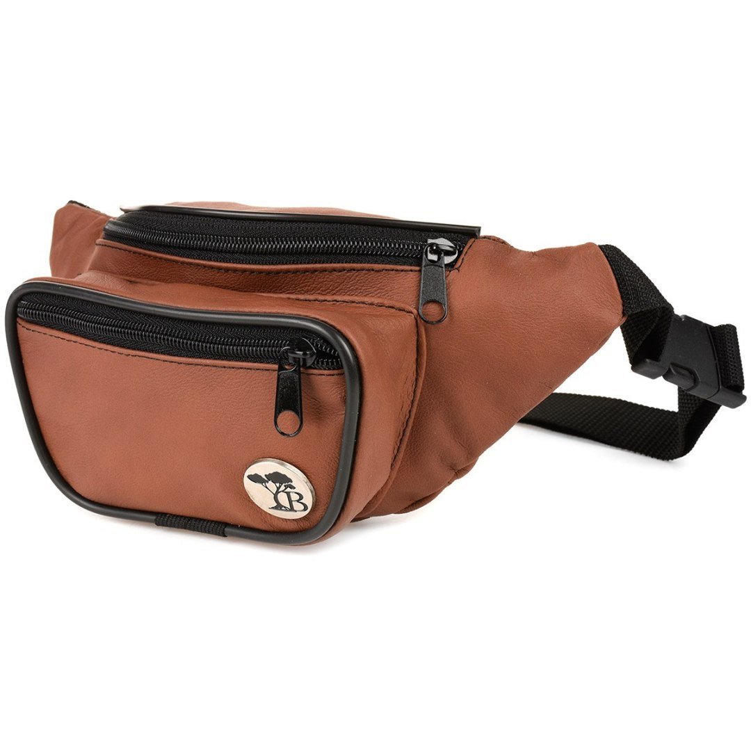 Koniakowa Nerka saszetka skórzana solidna BELTIMORE logo F40 brązowy, beżowy