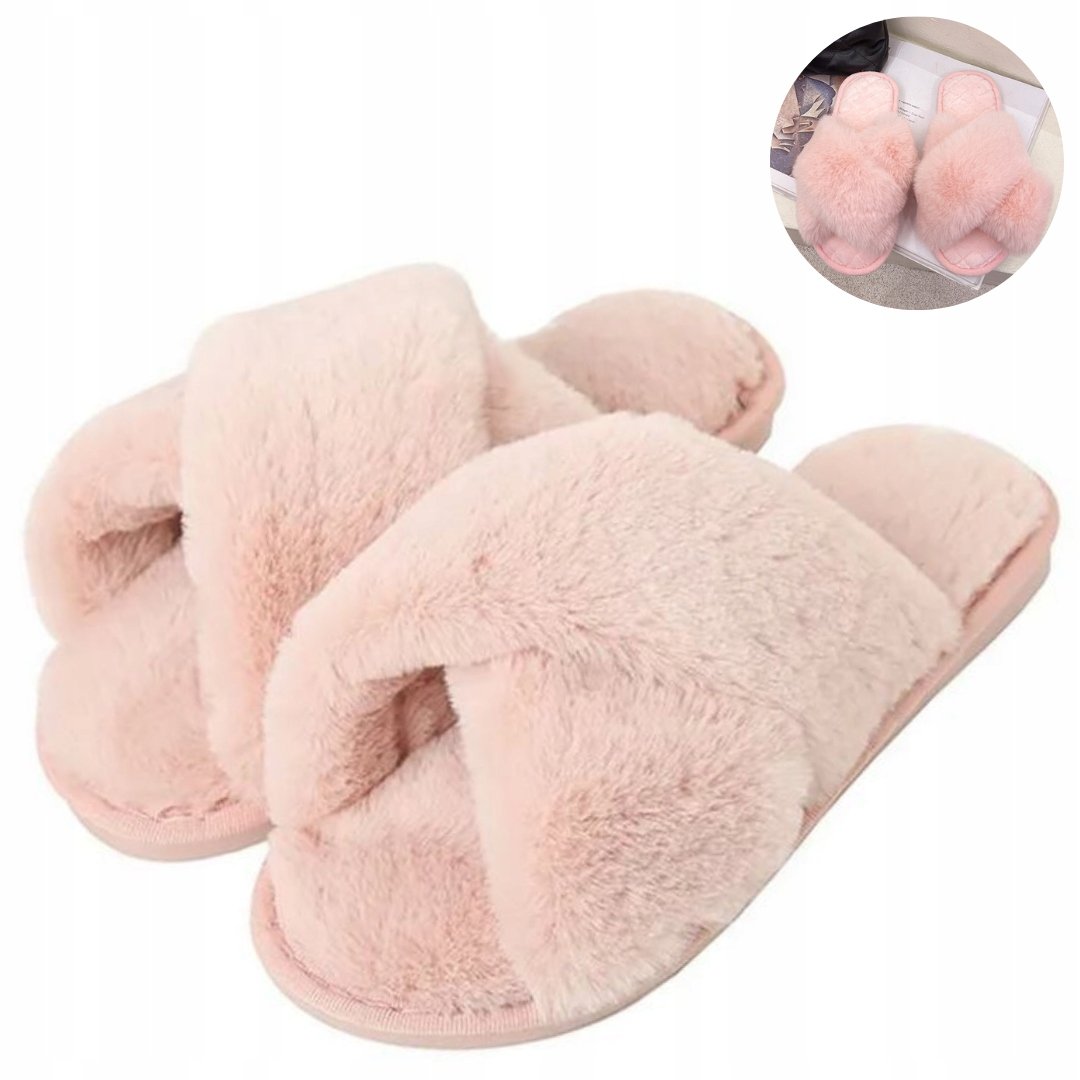 Kapcie Damskie Dziecięce Ciepłe Eleganckie Futrzane Klapki Cross R 36-37