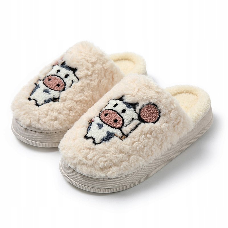 Kapcie Damskie Dziecięce Meskie Futrzane Ciepłe Klapki Krowa Krówka R 36-37