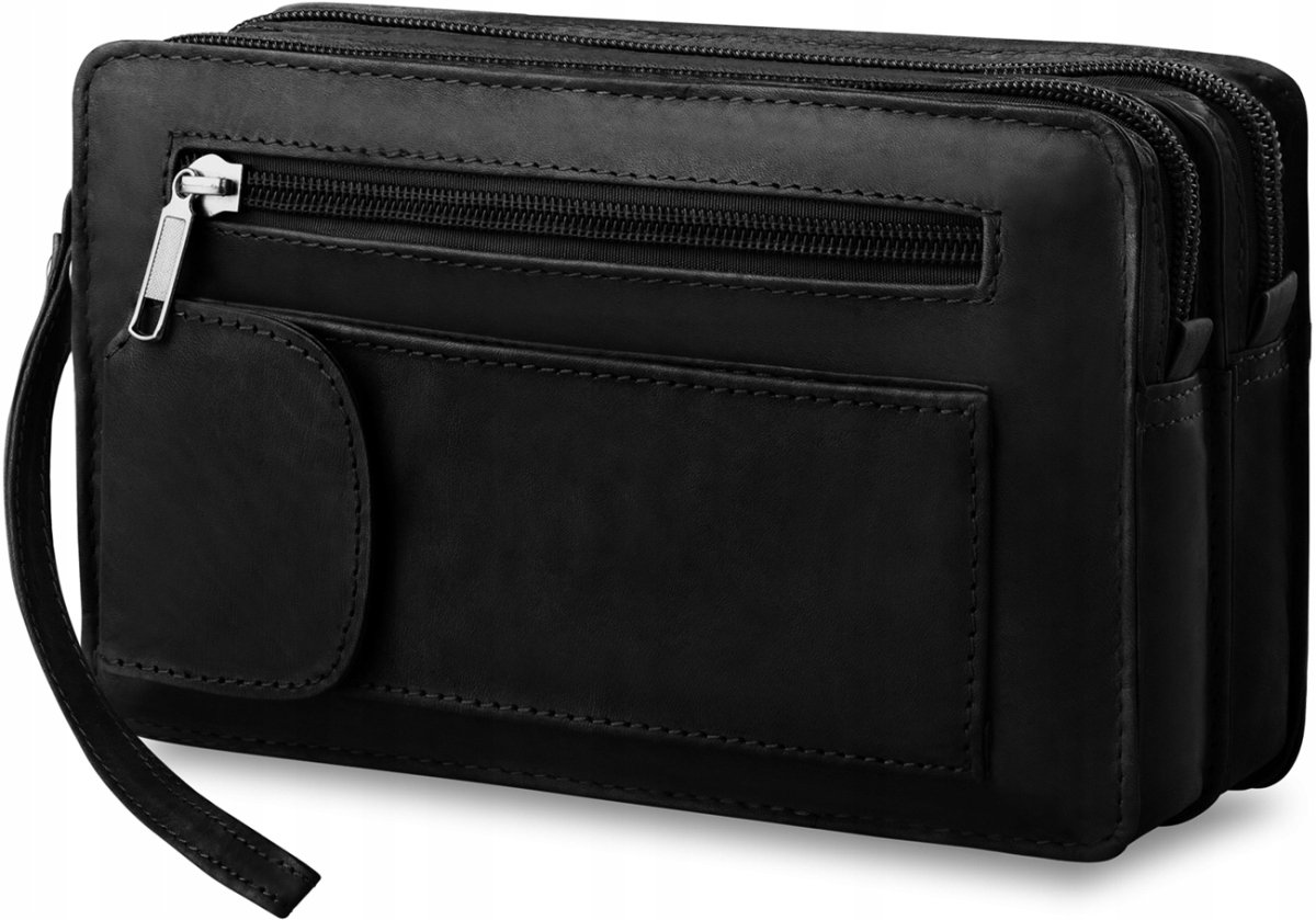 Dwukomorowa saszetka męska skórzany organizer