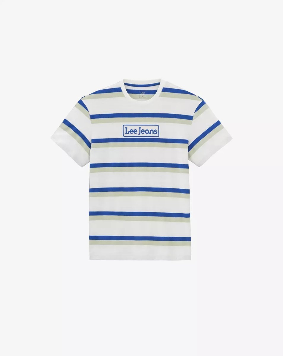 Lee Seasonal Stripe Logo Męski T-Shirt Koszulka W Paski Ecru L61Fbsnq-M