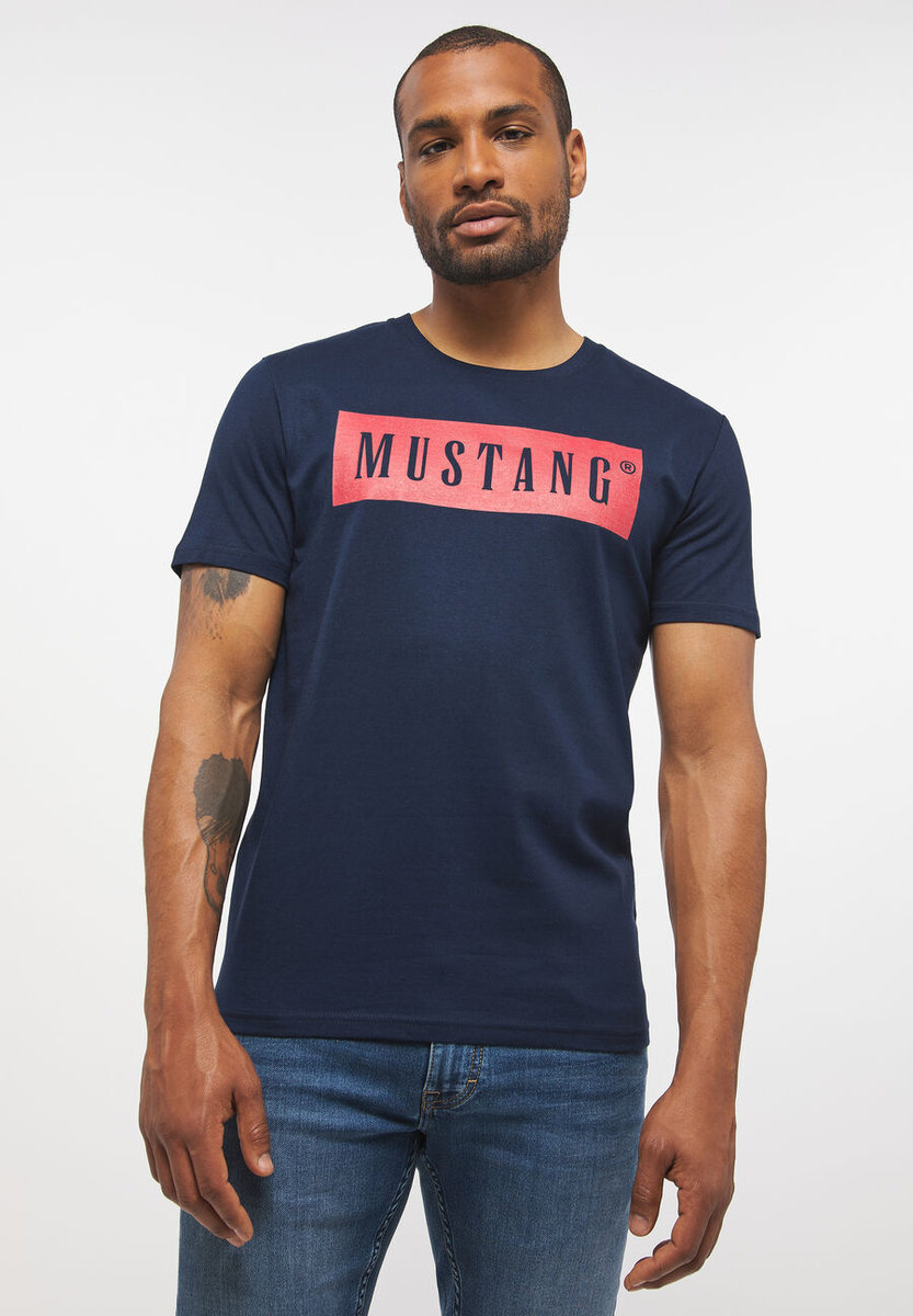 Mustang Style Alex C Logo Tee Męski T-Shirt Koszulka Nadruk Logo Blue Nights 1013223 4085-S