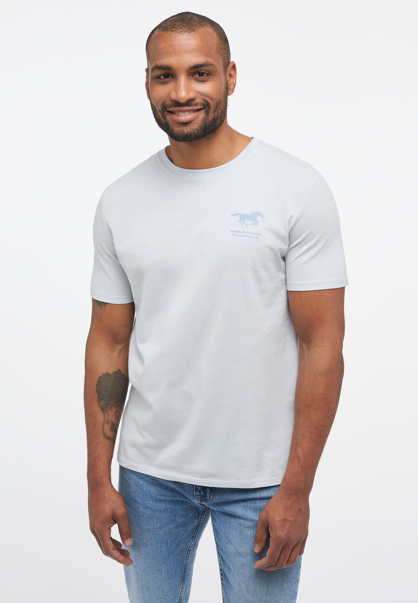 Mustang Alex C Print Męski T-Shirt Koszulka Logo Gray Dawn 1013534 4017-2Xl