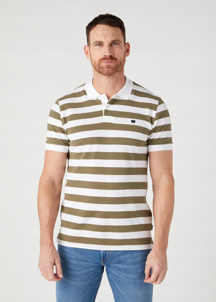 Wrangler Stripe Shirt Męska Koszulka Polo Kołnierzyk Olive W7Cdmh989-M