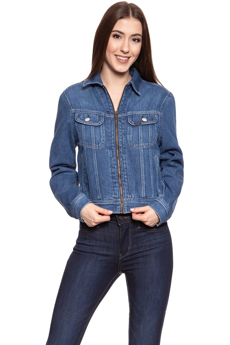 Damska Kurtka Jeansowa Lee Zip Cropped Rider Belleville L54Dggmi-S