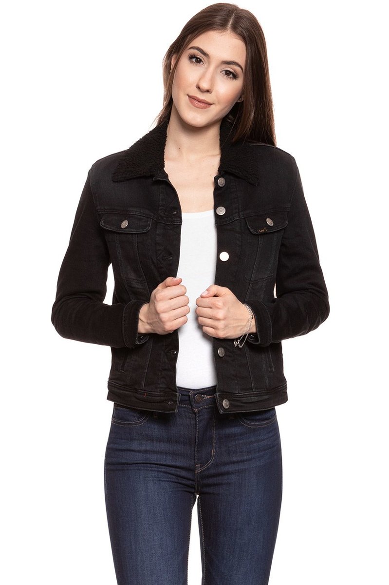 Damska Kurtka Jeansowa Lee Sherpa Rider Jacket Black Tyro L54Vcpjw-S