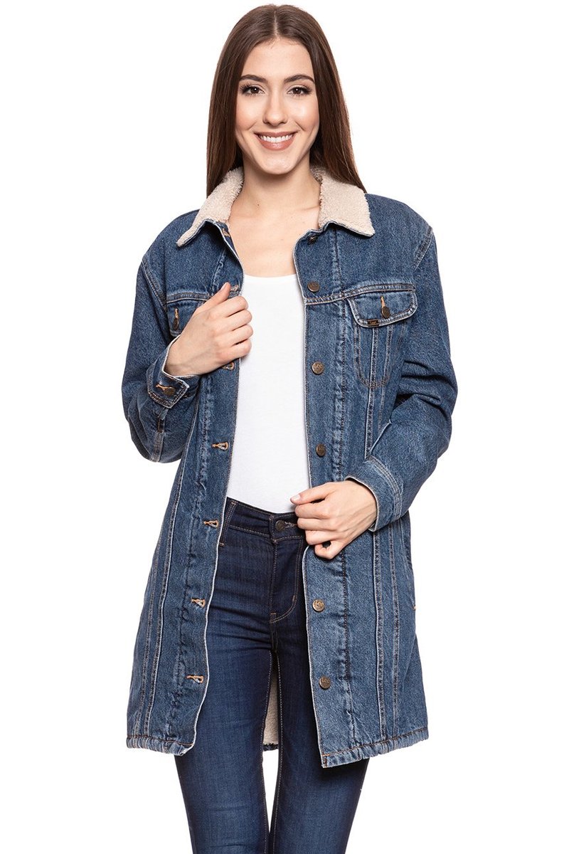 Damska Kurtka Jeansowa Lee Sherpa Duster Dark Stone L54Erdss-Xs