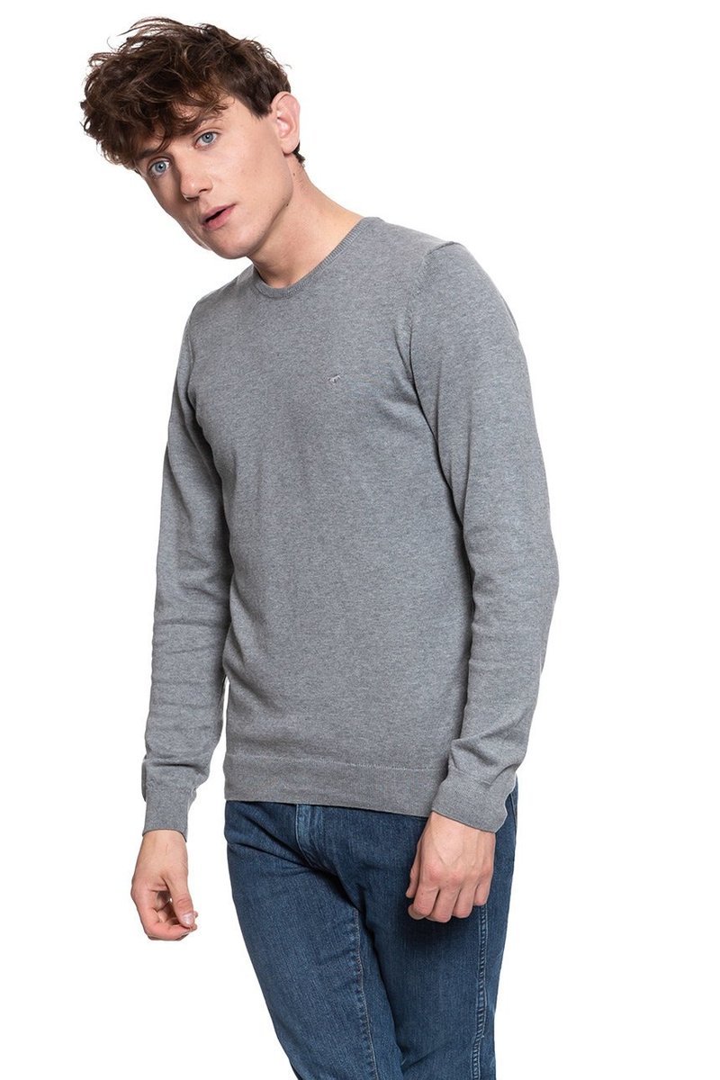 Męski Sweter Mustang Basic C-Neck Jumper Mid Grey Melange 1006812 4140-S