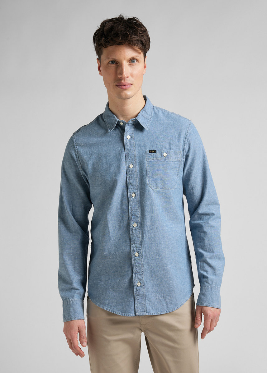 Lee Leesure Shirt Męska Koszula Jeansowa Logo Blue Union L66Nmwuf-M