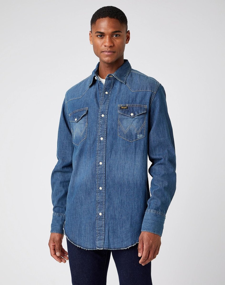 Męska Koszula Jeansowa Wrangler Ls Workshirt Tinted Blue W5D1Ak725-S