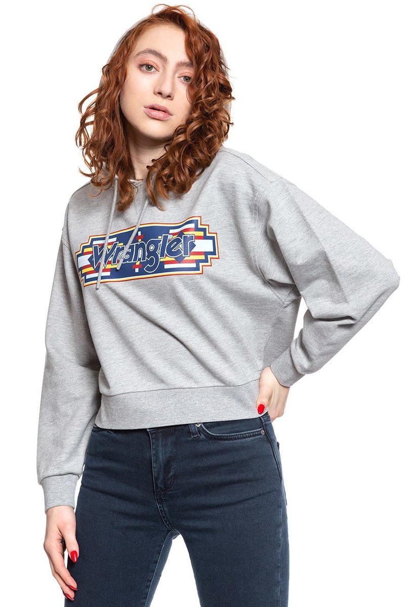 Wrangler Geo Hoodie Damska Bluza Z Kapturem Mid Grey Mel W6N3Hpx37-L