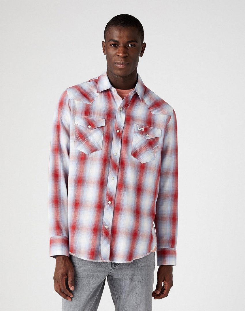 Wrangler Ls Western Shirt Męska Koszula W Kratę Długi Rękaw Flame Red W5A0Bjr06-M