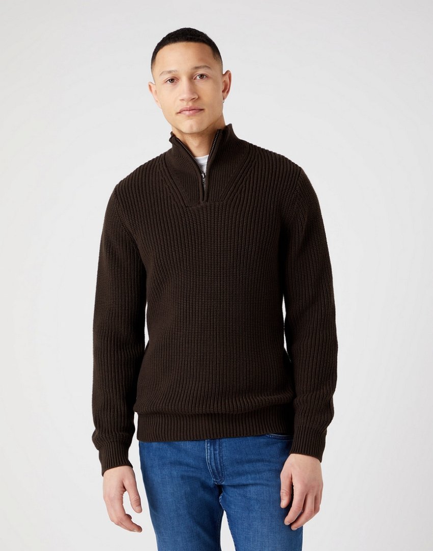 Wrangler Half Zip Knit Męski Sweter Rozpinany Delicioso Brown W8D0Pjh38-M