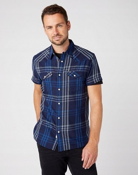 Wrangler Ss Western Shirt Męska Koszula Krata Navy W5J03O114-M