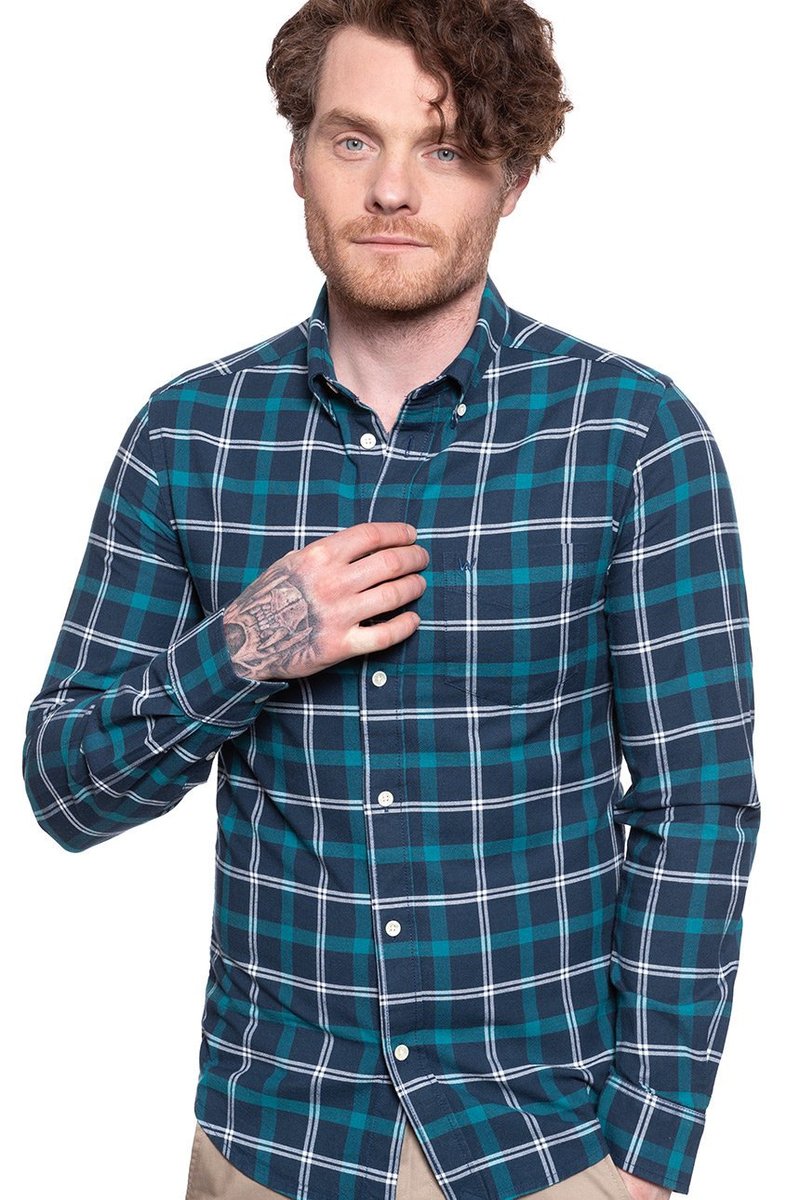 Koszula Męska W Kratę Wrangler Ls 1Pkt Bdown Shirt Blue Depths W5F3Bmxjy-S
