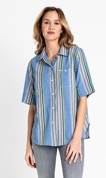 Lee Ss Shirt Damska Koszula W Paski Dipped Blue L45Dchla-S