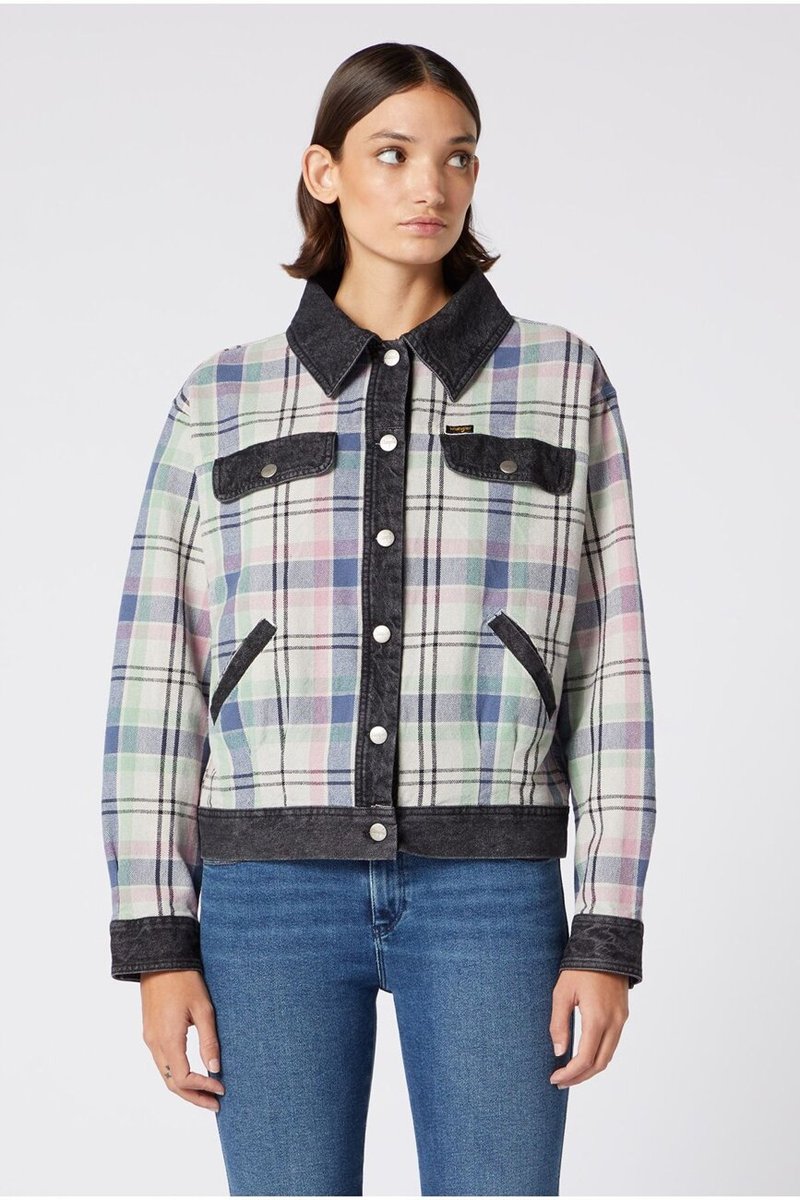 Wrangler Check N Dnm Jkt Damska Kurtka Przejściowa Parisian Blue W4Q28Tx96-S