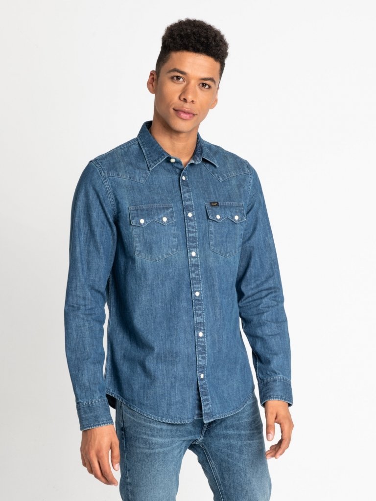 Męska Koszula Jeansowa Lee Rider Shirt Dipped Blue L851Plla-S Tall