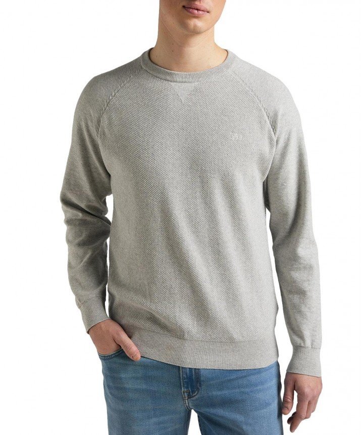 Lee Raglan Crew Knit Męski Sweter Klasyczny Logo Grey Mele L83Pkh37-Xl