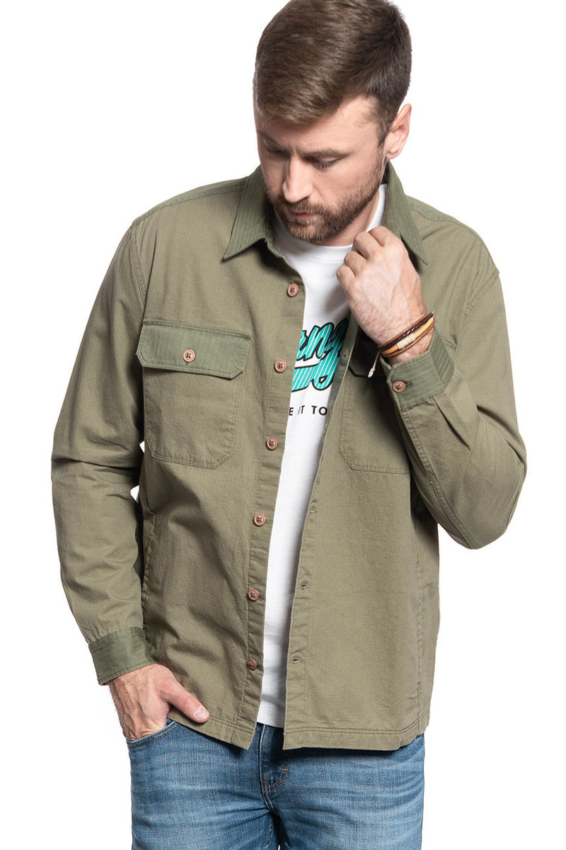 Męska Koszula Materiałowa Lee 2Pkt Overshirt Relxed Fit Utility Green L67Mdong-M