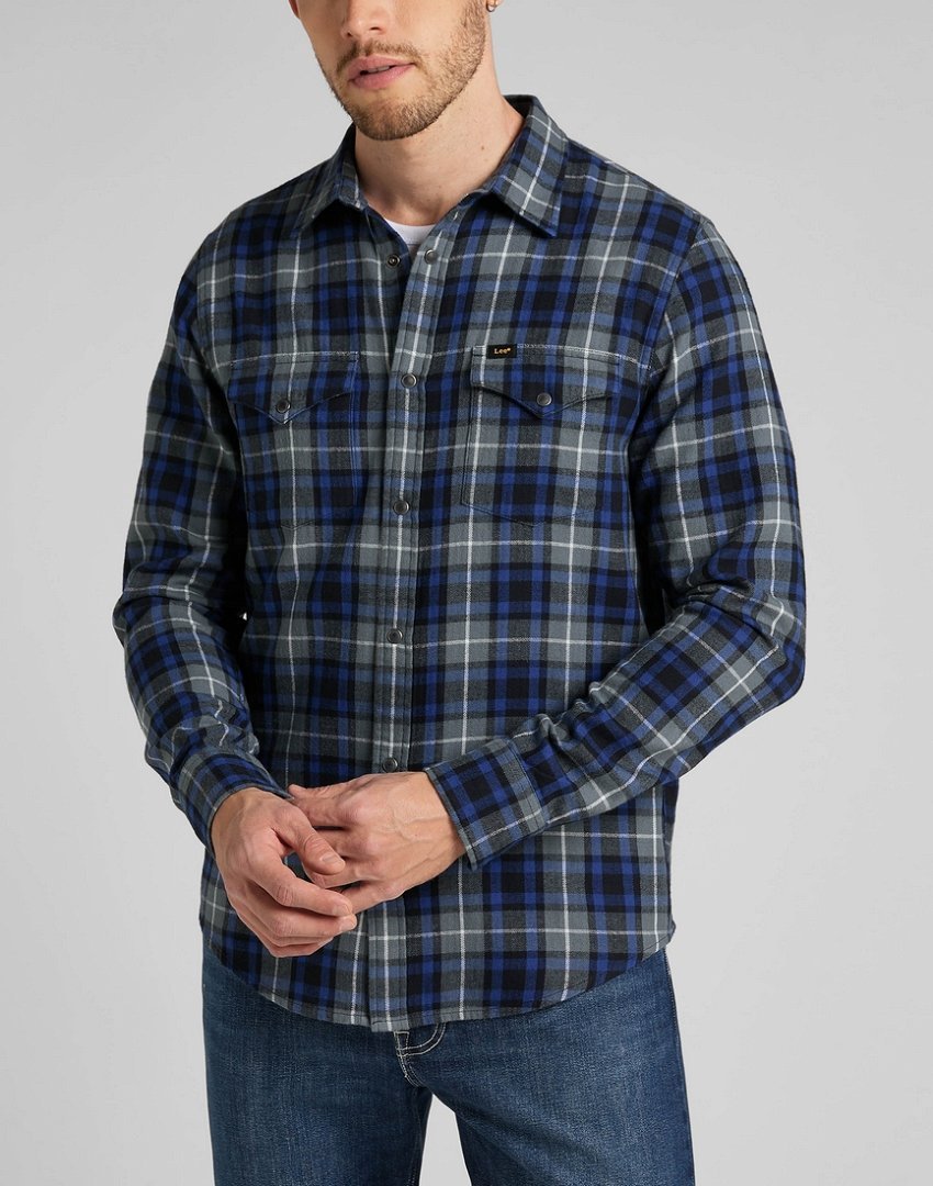Lee Clean Western Męska Koszula W Kratę  Anthem Blue L66Rdh21-4Xl