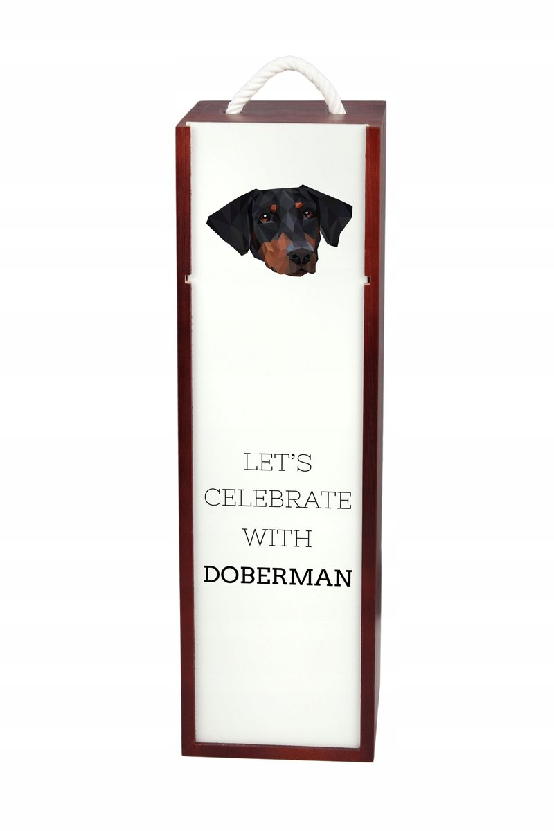 Dobermann Pudełko na wino z geometrycznym psem