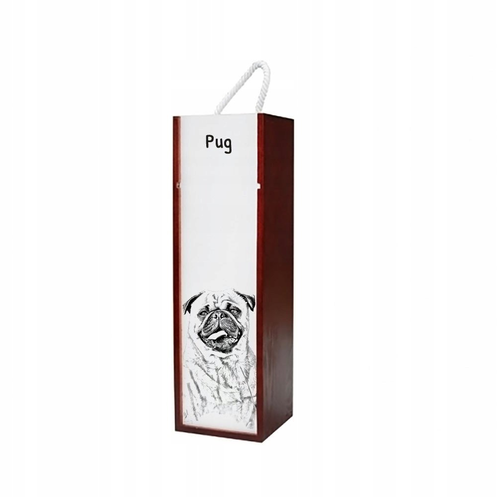 Mops Pug Pudełko na wino, alkohol, z grafiką