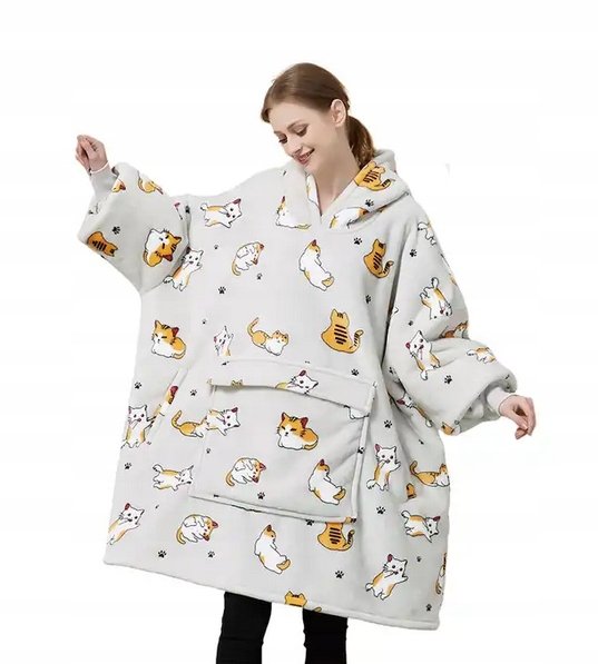 Ciepła Bluza Oversize Xxl Koc Włochacz Futrzak 2W1 Kocobluza Kotki Koty Kot