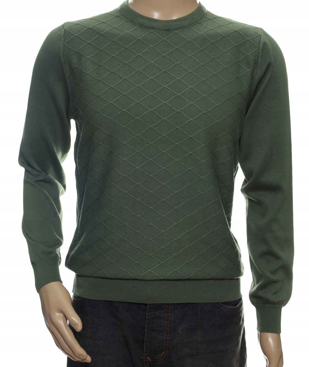 Strokers Klasyczny Sweter Męski Ze Wzorem Tłoczonym 3Xl Xxxl Zielony Khaki