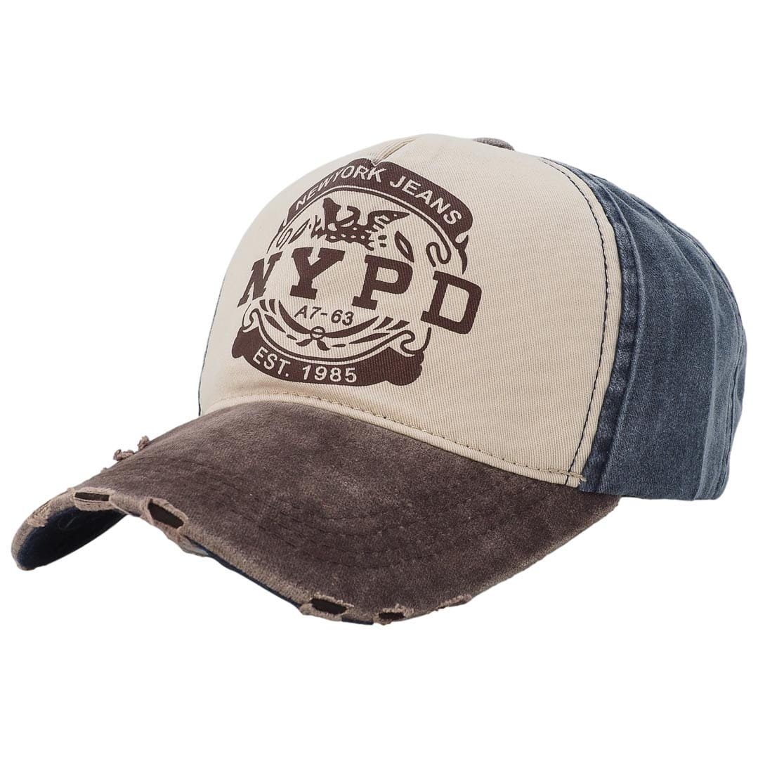 Czapka Z Daszkiem Nypd Beżowo-Granatowa Męska Dżokejka