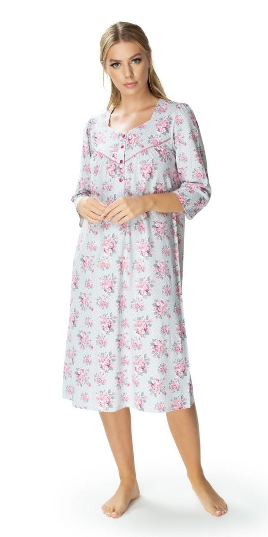 Szara bawełniana koszula damska Ingrid wzór : Kolor - Wzór w Kwiaty, Rozmiar - 54