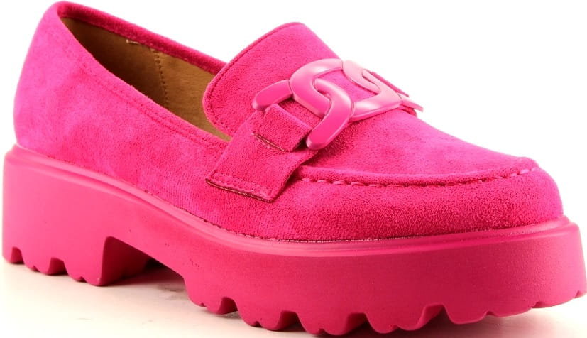 Damskie Mokasyny Na Grubej Podeszwie Z Łańuchem Vinceza 16383 Różowe Fuksja Zamszowe