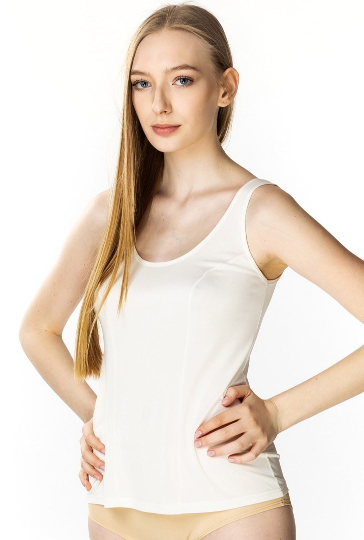 Gładka aksamitna koszulka damska Karla : Kolor - Ecru, Rozmiar - 44