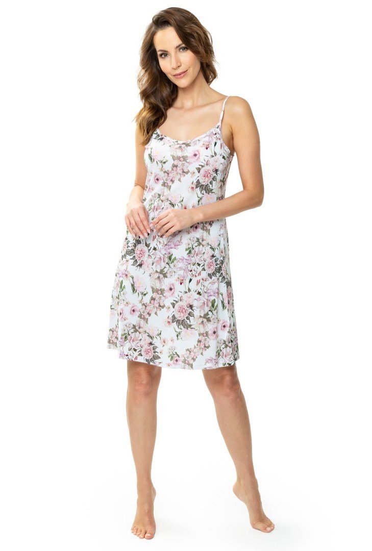 Delikatna koszulka nocna KAMELIA na ramiączka : Kolor - Różowe Kwiaty, Rozmiar - 50